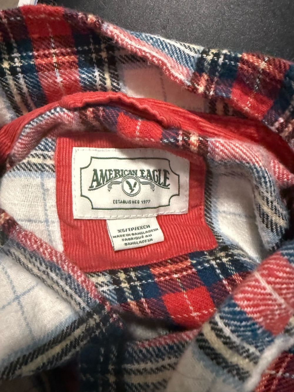 American Eagle Outfitters Red and White Plaid Button-Down Shirt - Picture 3 of 3
